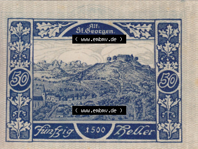 Notgeldscheine Oberösterreich St. Georgen 1920, 50 Heller I. (2). Notgeld Oberösterreich St. Georgen, Notgeldscheine aus Oberösterreich... Sammlung