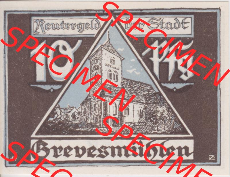 Deutsches Reich Reutergeld Grevesmühlen 10 Pfennig, das Digitale Bild mit der Vorderseite vom hier gezeigten Reutergeld-Notgeld aus Grevesmühlen steht im online Katalog zum katalogisieren... Sammlung
