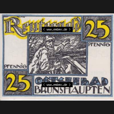 Deutsches Reich Reutergeld Brunshaupten 25 Pfennig, das Digitale Bild mit der Vorderseite vom hier gezeigten Reutergeld-Notgeld steht im online Katalog zum katalogisieren und kategorisieren der eigenen... Sammlung