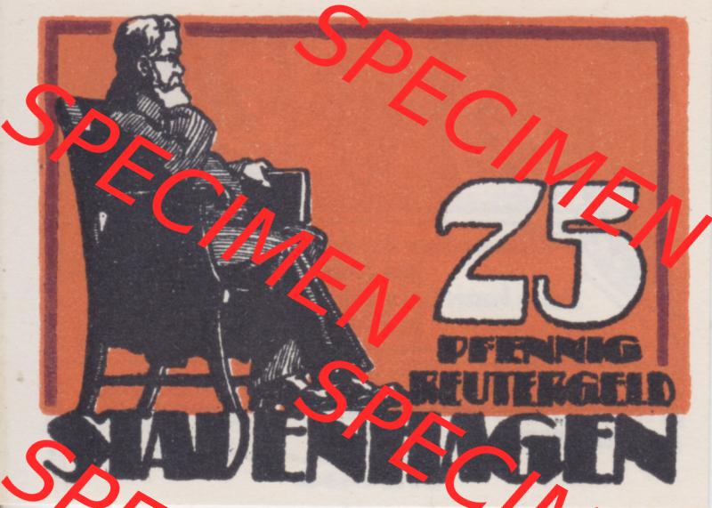 Deutsches Reich Reutergeld Stavenhagen 25 Pfennig, das Digitale Bild mit der Vorderseite vom hier gezeigten Reutergeld-Notgeld aus Stavenhagen steht im online Katalog zum katalogisieren und kategorisieren... Sammlung