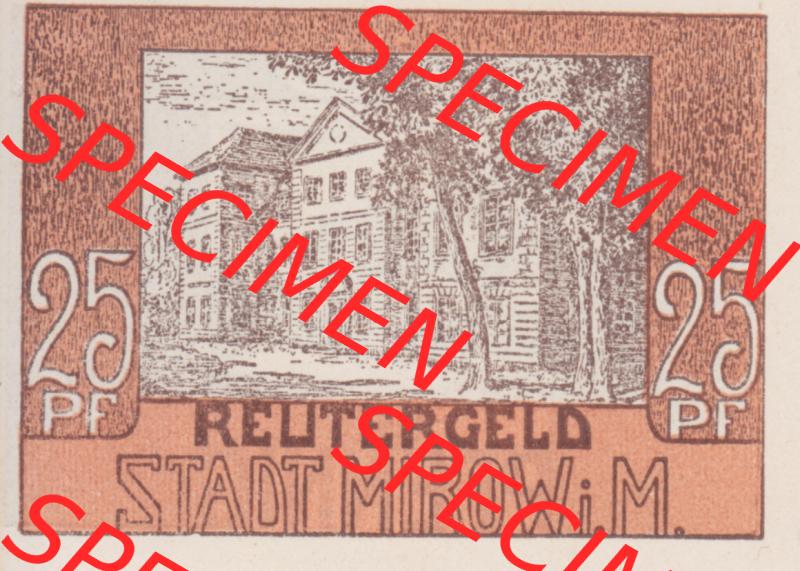 Deutsches Reich Reutergeld Mirow 25 Pfennig, das Digitale Bild mit der Vorderseite vom hier gezeigten Reutergeld-Notgeld aus Stadt Mirow i. M. steht im online Katalog zum katalogisieren... Sammlung