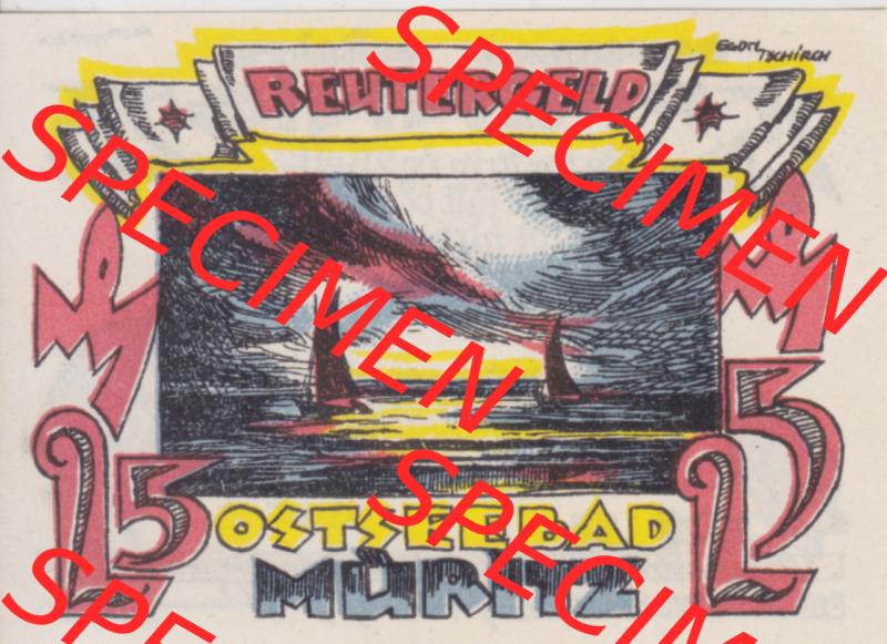 Deutsches Reich Reutergeld Müritz 25 Pfennig, das Digitale Bild mit der Vorderseite vom hier gezeigten Reutergeld-Notgeld aus Ostseebad Müritz steht im online Katalog zum katalogisieren... Sammlung
