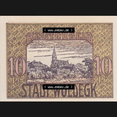Deutsches Reich Reutergeld Woldegk 10 Pfennig, das Digitale Bild mit der Vorderseite vom hier gezeigten Reutergeld-Notgeld aus Woldegk steht im online Katalog zum katalogisieren und kategorisieren... Sammlung