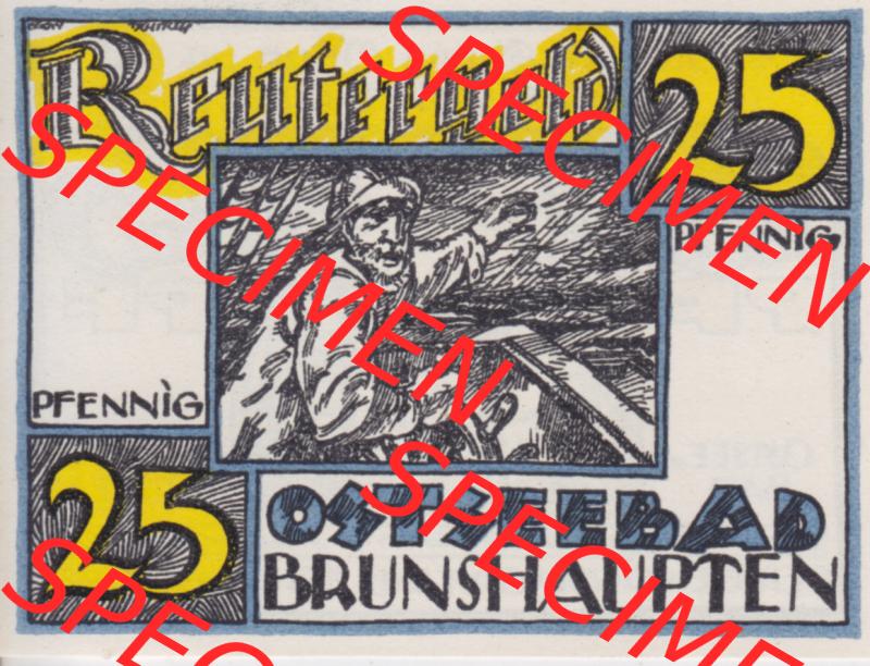 Deutsches Reich Reutergeld Brunshaupten 25 Pfennig, das Digitale Bild mit der Vorderseite vom hier gezeigten Reutergeld-Notgeld steht im online Katalog zum katalogisieren und kategorisieren der eigenen... Sammlung
