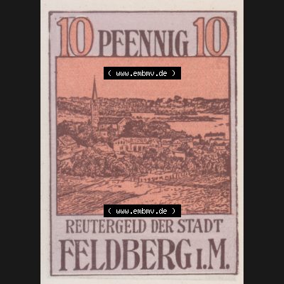 Deutsches Reich Reutergeld Feldberg 10 Pfennig, das Digitale Bild mit der Vorderseite vom hier gezeigten Reutergeld-Notgeld aus Feldberg steht im online Katalog zum katalogisieren und kategorisieren... Sammlung