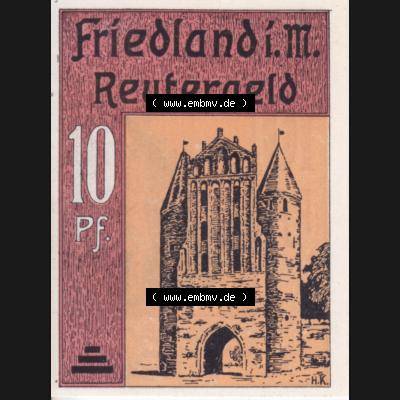 Deutsches Reich Reutergeld Friedland 10 Pfennig, das Digitale Bild mit der Vorderseite vom hier gezeigten Reutergeld-Notgeld aus Friedland steht im online Katalog zum katalogisieren und kategorisieren... Sammlung
