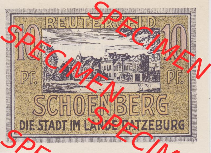 Deutsches Reich Reutergeld Schoenberg / Schönberg 10 Pfennig, das Digitale Bild mit der Vorderseite vom hier gezeigten Reutergeld-Notgeld aus Schoenberg / Schönberg steht im online... Sammlung