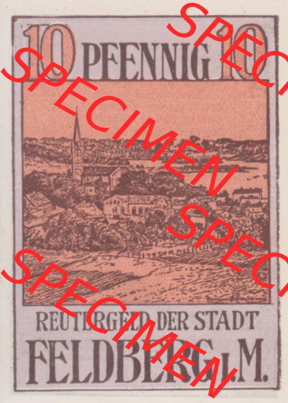 Deutsches Reich Reutergeld Feldberg 10 Pfennig, das Digitale Bild mit der Vorderseite vom hier gezeigten Reutergeld-Notgeld aus Feldberg steht im online Katalog zum katalogisieren und kategorisieren... Sammlung