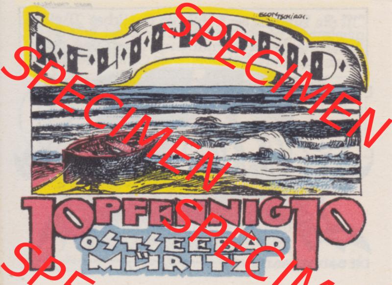 Deutsches Reich Reutergeld Müritz 10 Pfennig, das Digitale Bild mit der Vorderseite vom hier gezeigten Reutergeld-Notgeld aus Ostseebad Müritz steht im online Katalog zum katalogisieren... Sammlung