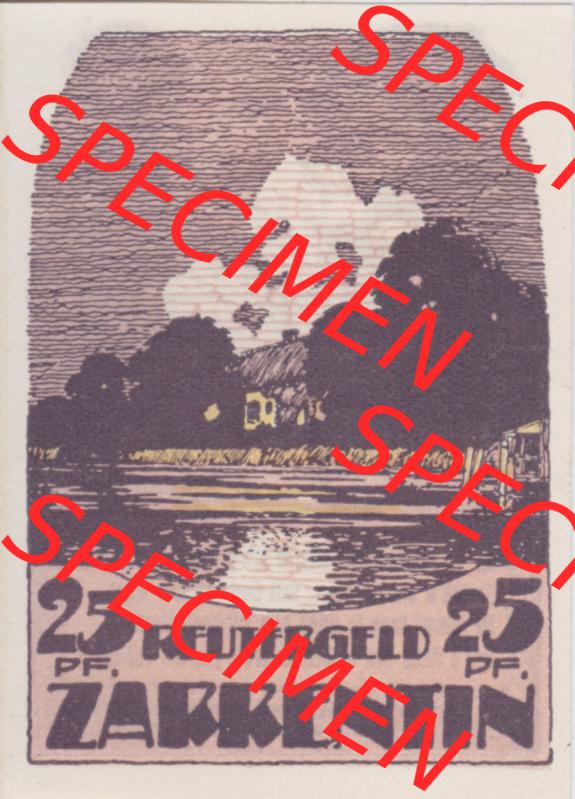 Deutsches Reich Reutergeld Zarrentin 25 Pfennig, das Digitale Bild mit der Vorderseite vom hier gezeigten Reutergeld-Notgeld aus Zarrentin steht im online Katalog zum katalogisieren und kategorisieren... Sammlung