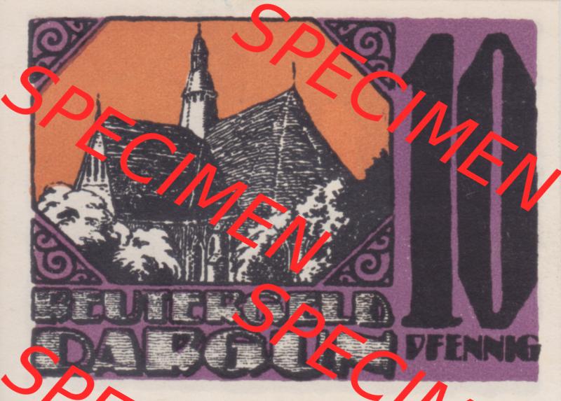 Deutsches Reich Reutergeld Dargun 10 Pfennig, das Digitale Bild mit der Vorderseite vom hier gezeigten Reutergeld-Notgeld steht im online Katalog zum katalogisieren und kategorisieren der eigenen... Sammlung