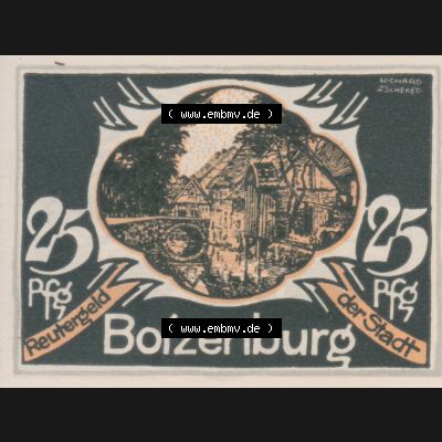 Deutsches Reich Boizenburg 25 Pfennig, das Digitale Bild mit der Vorderseite vom hier gezeigten Reutergeld-Notgeld steht im online Katalog zum katalogisieren und kategorisieren der eigenen Notgeld-Sammlung... Sammlung