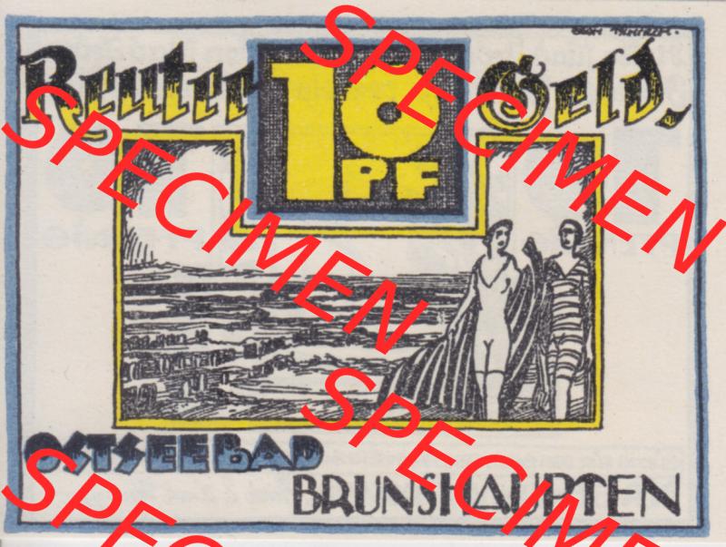 Deutsches Reich Reutergeld Brunshaupten 10 Pfennig, das Digitale Bild mit der Vorderseite vom hier gezeigten Reutergeld-Notgeld steht im online Katalog zum katalogisieren und kategorisieren der eigenen... Sammlung