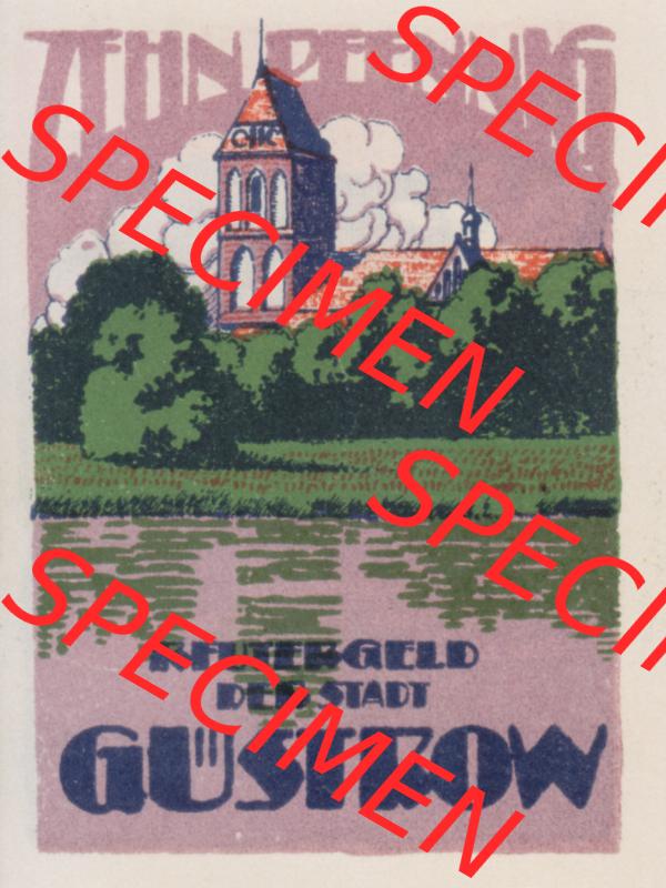 Deutsches Reich Reutergeld Güstrow 10 Pfennig, das Digitale Bild mit der Vorderseite vom hier gezeigten Reutergeld-Notgeld aus Güstrow steht im online Katalog zum katalogisieren und kategorisieren... Sammlung