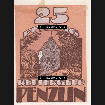 Deutsches Reich Reutergeld Penzlin 25 Pfennig, das Digitale Bild mit der Vorderseite vom hier gezeigten Reutergeld-Notgeld aus Penzlin steht im online Katalog zum katalogisieren und kategorisieren... Sammlung