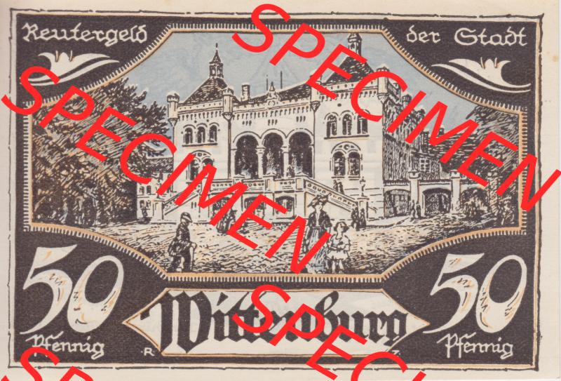 Deutsches Reich Reutergeld Wittenburg 50 Pfennig, das Digitale Bild mit der Vorderseite vom hier gezeigten Reutergeld-Notgeld aus Stadt Wittenburg steht im online Katalog zum katalogisieren und kategorisieren... Sammlung