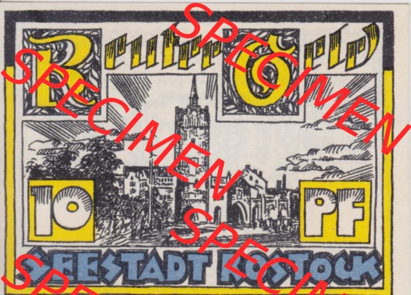 Deutsches Reich Reutergeld Rostock 10 Pfennig, das Digitale Bild mit der Vorderseite vom hier gezeigten Reutergeld-Notgeld aus Seestadt Rostock steht im online Katalog zum katalogisieren und kategorisieren... Sammlung