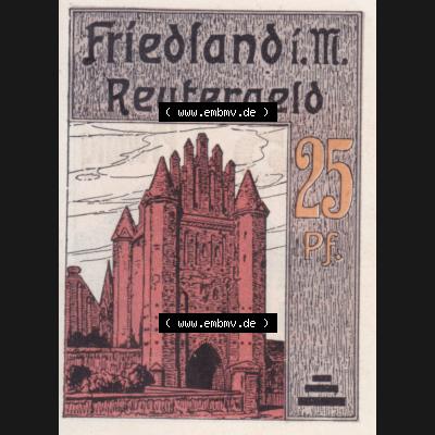 Deutsches Reich Reutergeld Friedland 25 Pfennig, das Digitale Bild mit der Vorderseite vom hier gezeigten Reutergeld-Notgeld aus Friedland steht im online Katalog zum katalogisieren und kategorisieren... Sammlung