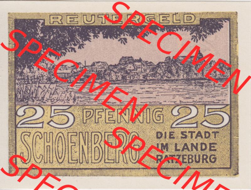 Deutsches Reich Reutergeld Schoenberg / Schönberg 25 Pfennig, das Digitale Bild mit der Vorderseite vom hier gezeigten Reutergeld-Notgeld aus Schoenberg / Schönberg steht im online... Sammlung