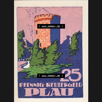Deutsches Reich Reutergeld Plau 25 Pfennig, das Digitale Bild mit der Vorderseite vom hier gezeigten Reutergeld-Notgeld aus Plau steht im online Katalog zum katalogisieren und kategorisieren der... Sammlung