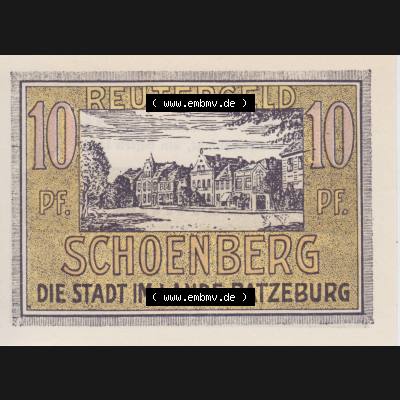 Deutsches Reich Reutergeld Schoenberg / Schönberg 10 Pfennig, das Digitale Bild mit der Vorderseite vom hier gezeigten Reutergeld-Notgeld aus Schoenberg / Schönberg steht im online... Sammlung
