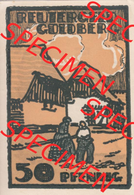 Deutsches Reich Reutergeld Goldberg 50 Pfennig, das Digitale Bild mit der Vorderseite vom hier gezeigten Reutergeld-Notgeld aus Goldberg steht im online Katalog zum katalogisieren und kategorisieren... Sammlung