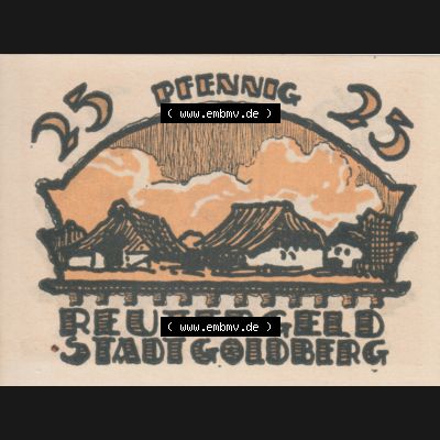 Deutsches Reich Reutergeld Goldberg 25 Pfennig, das Digitale Bild mit der Vorderseite vom hier gezeigten Reutergeld-Notgeld aus Goldberg steht im online Katalog zum katalogisieren und kategorisieren... Sammlung