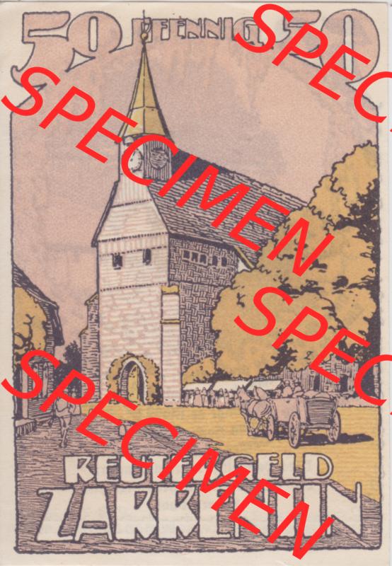 Deutsches Reich Reutergeld Zarrentin 50 Pfennig, das Digitale Bild mit der Vorderseite vom hier gezeigten Reutergeld-Notgeld aus Zarrentin steht im online Katalog zum katalogisieren und kategorisieren... Sammlung