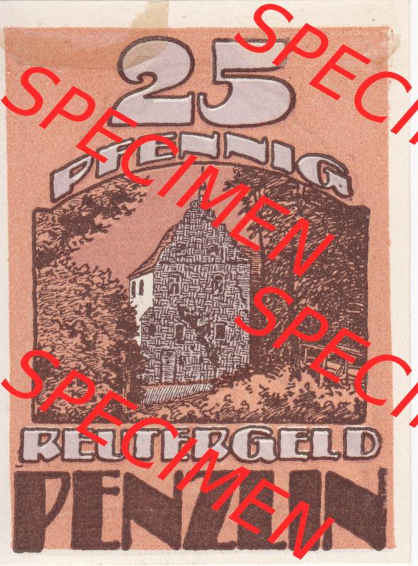 Deutsches Reich Reutergeld Penzlin 25 Pfennig, das Digitale Bild mit der Vorderseite vom hier gezeigten Reutergeld-Notgeld aus Penzlin steht im online Katalog zum katalogisieren und kategorisieren... Sammlung