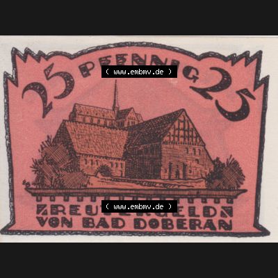 Deutsches Reich Reutergeld Bad Doberan 25 Pfennig, das Digitale Bild mit der Vorderseite vom hier gezeigten Reutergeld-Notgeld steht im online Katalog zum katalogisieren und kategorisieren der eigenen... Sammlung