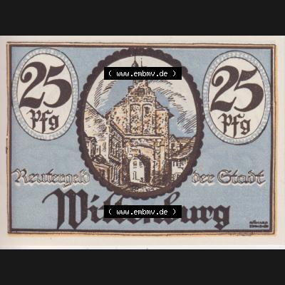 Deutsches Reich Reutergeld Wittenburg 25 Pfennig, das Digitale Bild mit der Vorderseite vom hier gezeigten Reutergeld-Notgeld aus Stadt Wittenburg steht im online Katalog zum katalogisieren und kategorisieren... Sammlung