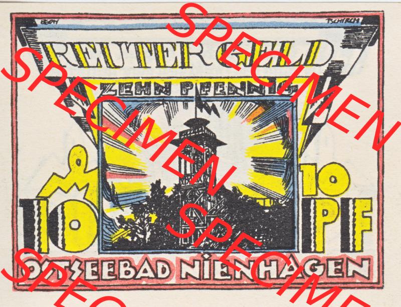 Deutsches Reich Reutergeld Nienhagen 10 Pfennig, das Digitale Bild mit der Vorderseite vom hier gezeigten Reutergeld-Notgeld aus Ostseebad Nienhagen steht im online Katalog zum katalogisieren und... Sammlung