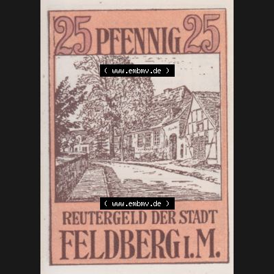 Deutsches Reich Reutergeld Feldberg 25 Pfennig, das Digitale Bild mit der Vorderseite vom hier gezeigten Reutergeld-Notgeld aus Feldberg steht im online Katalog zum katalogisieren und kategorisieren... Sammlung