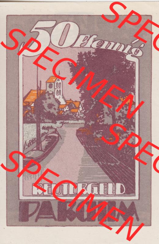 Deutsches Reich Reutergeld Parchim 50 Pfennig, das Digitale Bild mit der Vorderseite vom hier gezeigten Reutergeld-Notgeld aus Parchim steht im online Katalog zum katalogisieren und kategorisieren... Sammlung