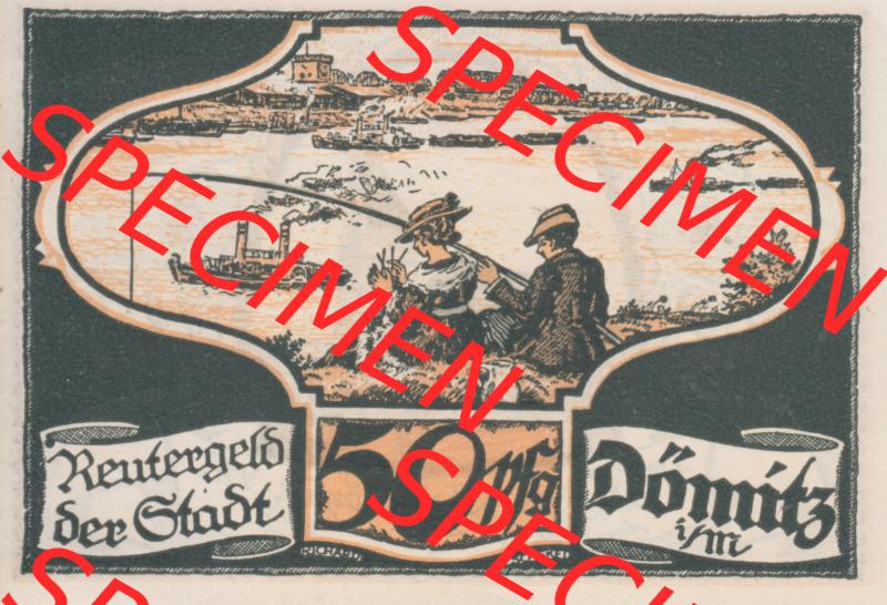 Deutsches Reich Reutergeld Dömitz 50 Pfennig, das Digitale Bild mit der Vorderseite vom hier gezeigten Reutergeld-Notgeld aus Dömitz steht im online Katalog zum katalogisieren und kategorisieren... Sammlung