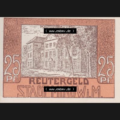 Deutsches Reich Reutergeld Mirow 25 Pfennig, das Digitale Bild mit der Vorderseite vom hier gezeigten Reutergeld-Notgeld aus Stadt Mirow i. M. steht im online Katalog zum katalogisieren... Sammlung
