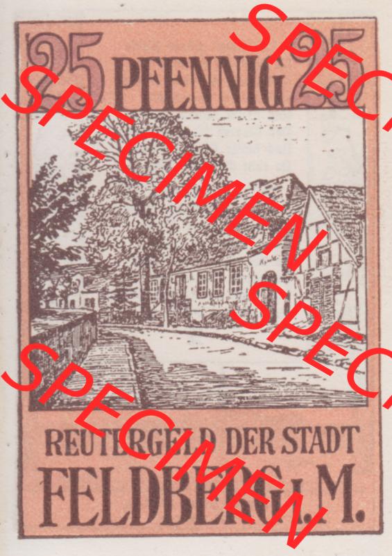 Deutsches Reich Reutergeld Feldberg 25 Pfennig, das Digitale Bild mit der Vorderseite vom hier gezeigten Reutergeld-Notgeld aus Feldberg steht im online Katalog zum katalogisieren und kategorisieren... Sammlung