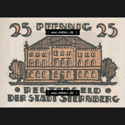 Deutsches Reich Reutergeld Sternberg 25 Pfennig, das Digitale Bild mit der Vorderseite vom hier gezeigten Reutergeld-Notgeld aus Stadt Sternberg steht im online Katalog zum katalogisieren und kategorisieren... Sammlung
