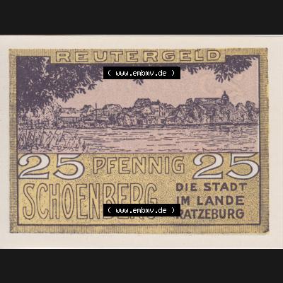Deutsches Reich Reutergeld Schoenberg / Schönberg 25 Pfennig, das Digitale Bild mit der Vorderseite vom hier gezeigten Reutergeld-Notgeld aus Schoenberg / Schönberg steht im online... Sammlung