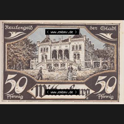 Deutsches Reich Reutergeld Wittenburg 50 Pfennig, das Digitale Bild mit der Vorderseite vom hier gezeigten Reutergeld-Notgeld aus Stadt Wittenburg steht im online Katalog zum katalogisieren und kategorisieren... Sammlung