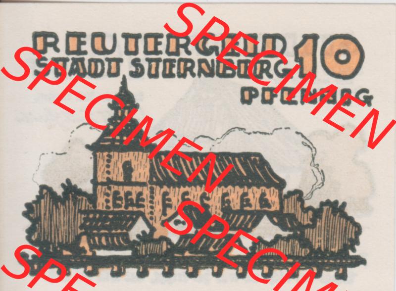 Deutsches Reich Reutergeld Sternberg 10 Pfennig, das Digitale Bild mit der Vorderseite vom hier gezeigten Reutergeld-Notgeld aus Stadt Sternberg steht im online Katalog zum katalogisieren und kategorisieren... Sammlung