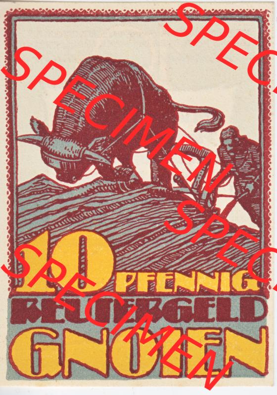Deutsches Reich Reutergeld Gnoien 10 Pfennig, das Digitale Bild mit der Vorderseite vom hier gezeigten Reutergeld-Notgeld aus Gnoien steht im online Katalog zum katalogisieren und kategorisieren... Sammlung