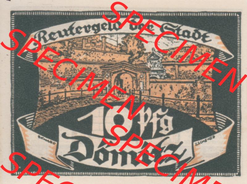 Deutsches Reich Reutergeld Dömitz 10 Pfennig, das Digitale Bild mit der Vorderseite vom hier gezeigten Reutergeld-Notgeld aus Dömitz steht im online Katalog zum katalogisieren und kategorisieren... Sammlung