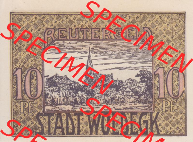 Deutsches Reich Reutergeld Woldegk 10 Pfennig, das Digitale Bild mit der Vorderseite vom hier gezeigten Reutergeld-Notgeld aus Woldegk steht im online Katalog zum katalogisieren und kategorisieren... Sammlung