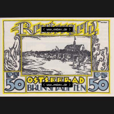 Deutsches Reich Reutergeld Brunshaupten 50 Pfennig, das Digitale Bild mit der Vorderseite vom hier gezeigten Reutergeld-Notgeld steht im online Katalog zum katalogisieren und kategorisieren der eigenen... Sammlung