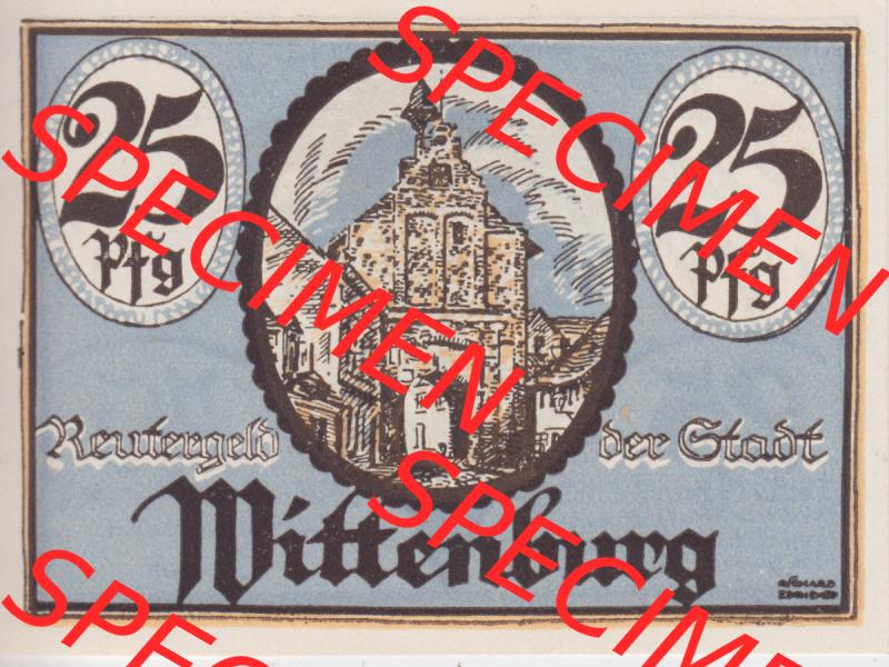 Deutsches Reich Reutergeld Wittenburg 25 Pfennig, das Digitale Bild mit der Vorderseite vom hier gezeigten Reutergeld-Notgeld aus Stadt Wittenburg steht im online Katalog zum katalogisieren und kategorisieren... Sammlung