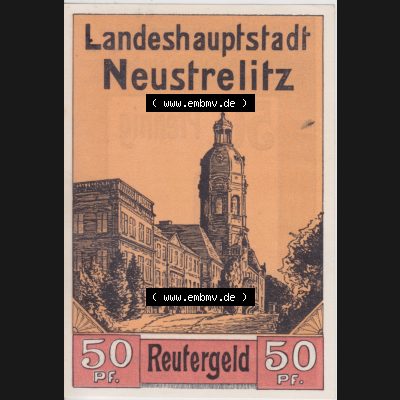 Deutsches Reich Reutergeld Neustrelitz 50 Pfennig, das Digitale Bild mit der Vorderseite vom hier gezeigten Reutergeld-Notgeld aus Landeshauptstadt Neustrelitz steht im online Katalog zum katalogisieren... Sammlung