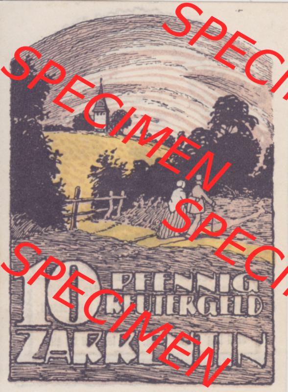 Deutsches Reich Reutergeld Zarrentin 10 Pfennig, das Digitale Bild mit der Vorderseite vom hier gezeigten Reutergeld-Notgeld aus Zarrentin steht im online Katalog zum katalogisieren und kategorisieren... Sammlung