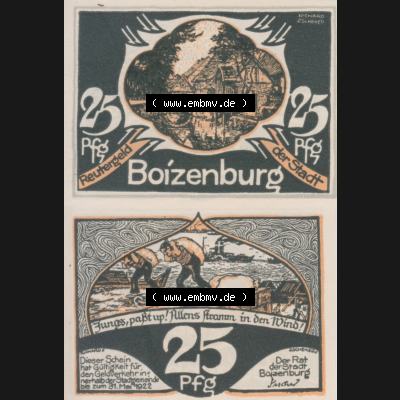 Deutsches Reich Reutergeld Boizenburg 25 Pfennig, das Digitale Bild mit der Vorderseite und Rückseite (VS+RS) auf einen digitalen Bild vom hier gezeigten Reutergeld-Notgeldschein... Sammlung