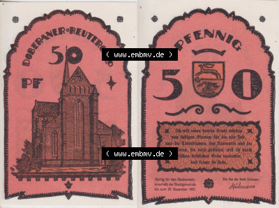 Deutsches Reich Reutergeld Bad Doberan 50 Pfennig, das Digitale Bild mit der Vorderseite und Rückseite (VS+RS) auf einen digitalen... Sammlung